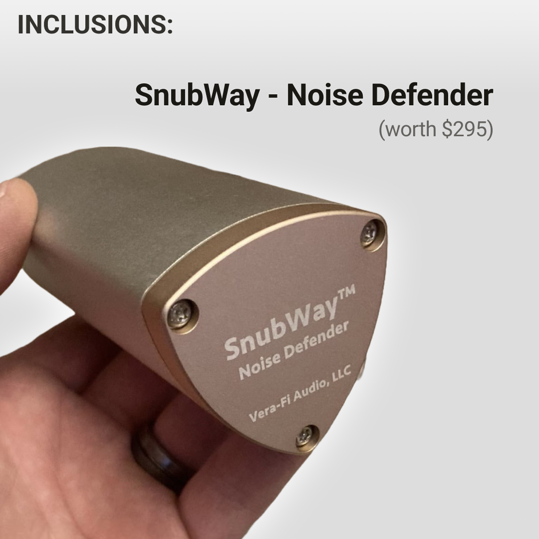 SnubWay, an inclusion for the collaboration between Vera-Fi Audio and Audience AV, is a mains noise filter that absorbs high frequency noise from switch mode power supplies (SMPS) and other sources.